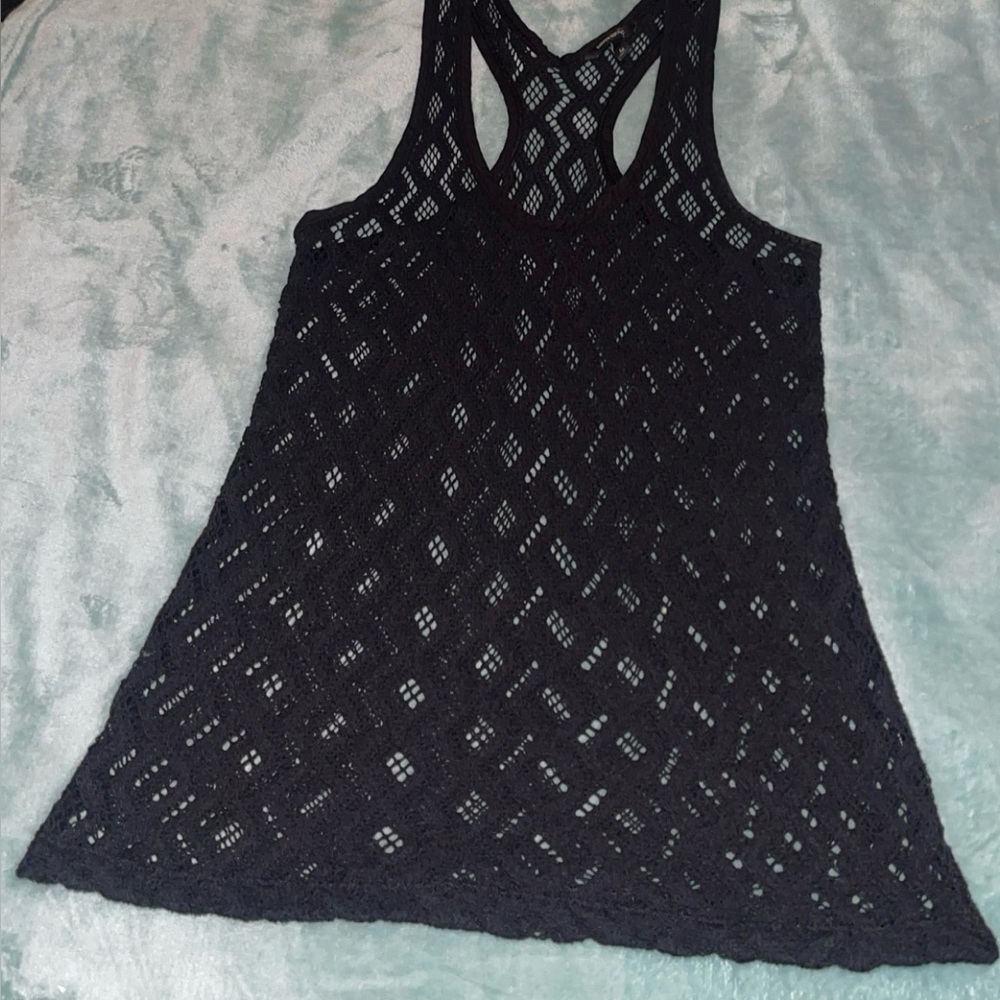 Banana Republic  Black Crochet Racerback  Top Open Knit Medium - Picture 5 of 9